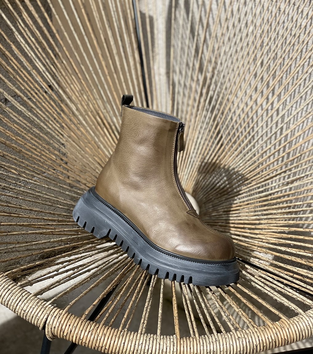 Botines Lofina 2i601 barbados de cuero ecologico caqui