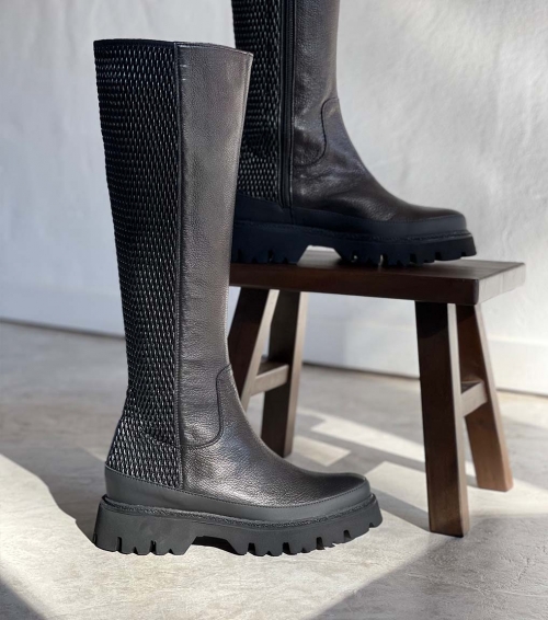 bottes cuir stretch nero 18581