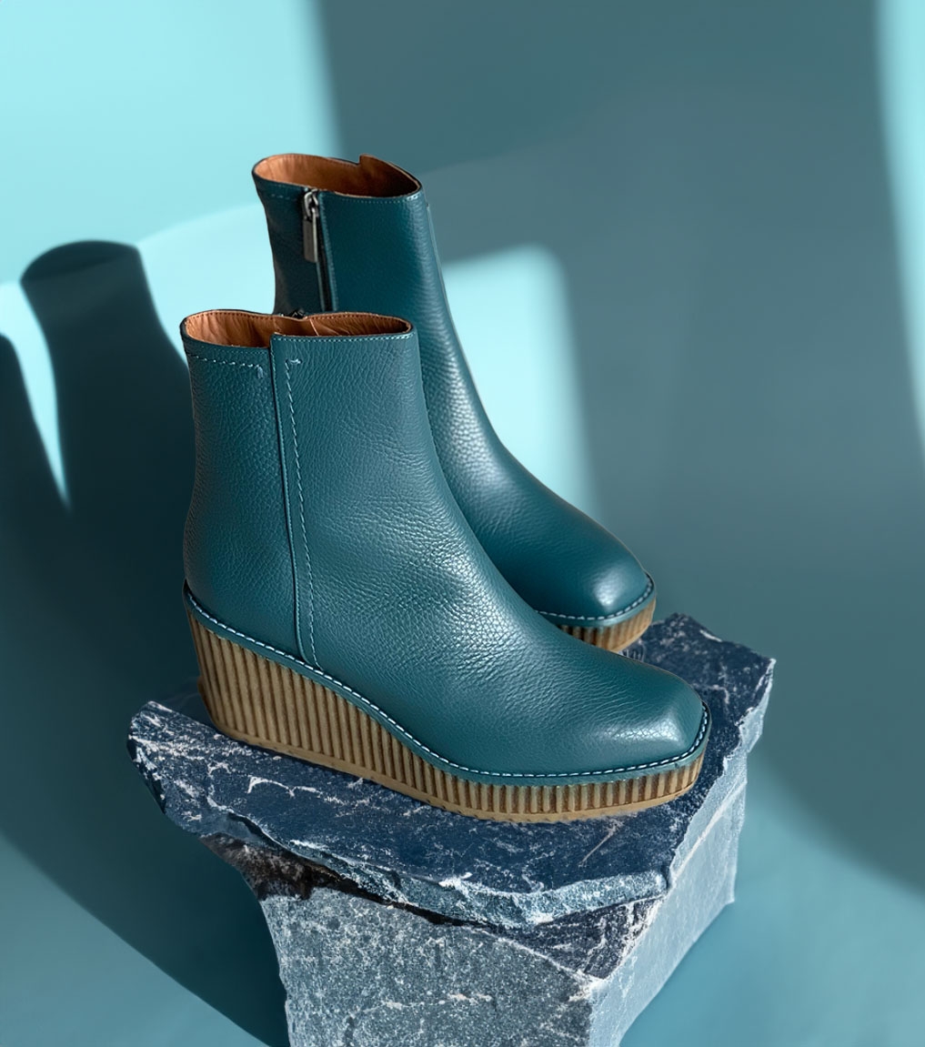Botines de cu a Pons Quintana Claudia 10182 de piel petroleo turquesa