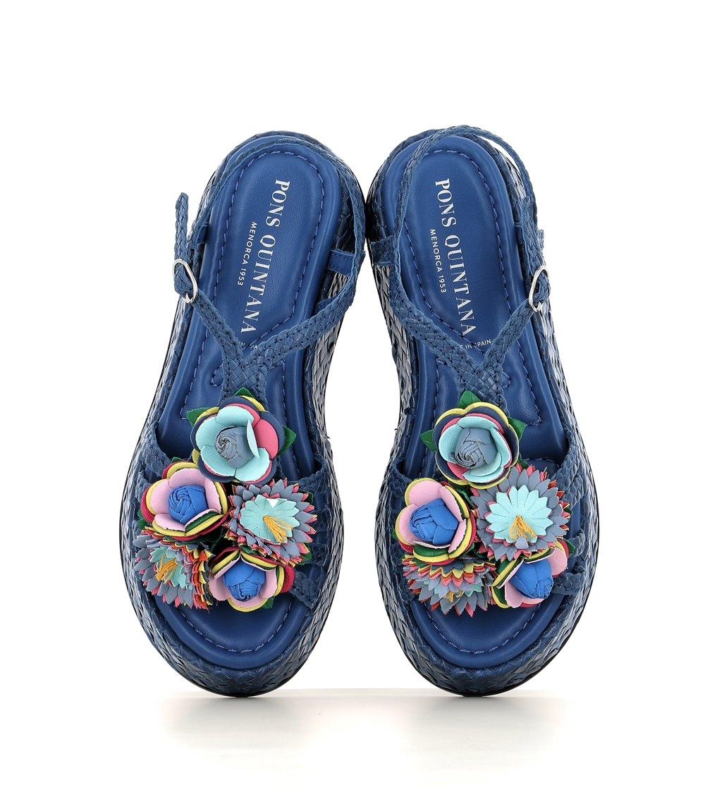 Flower sandals Pons Quintana maui 10832 blue jeans leather