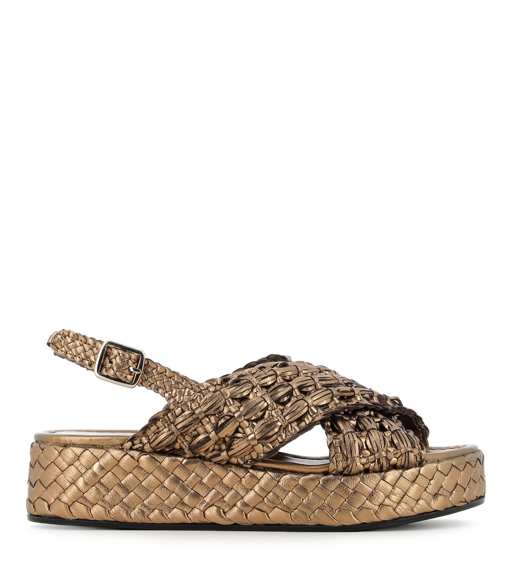 Sandales originales Pons Quintana Forli 10736 cuir tressé bronze