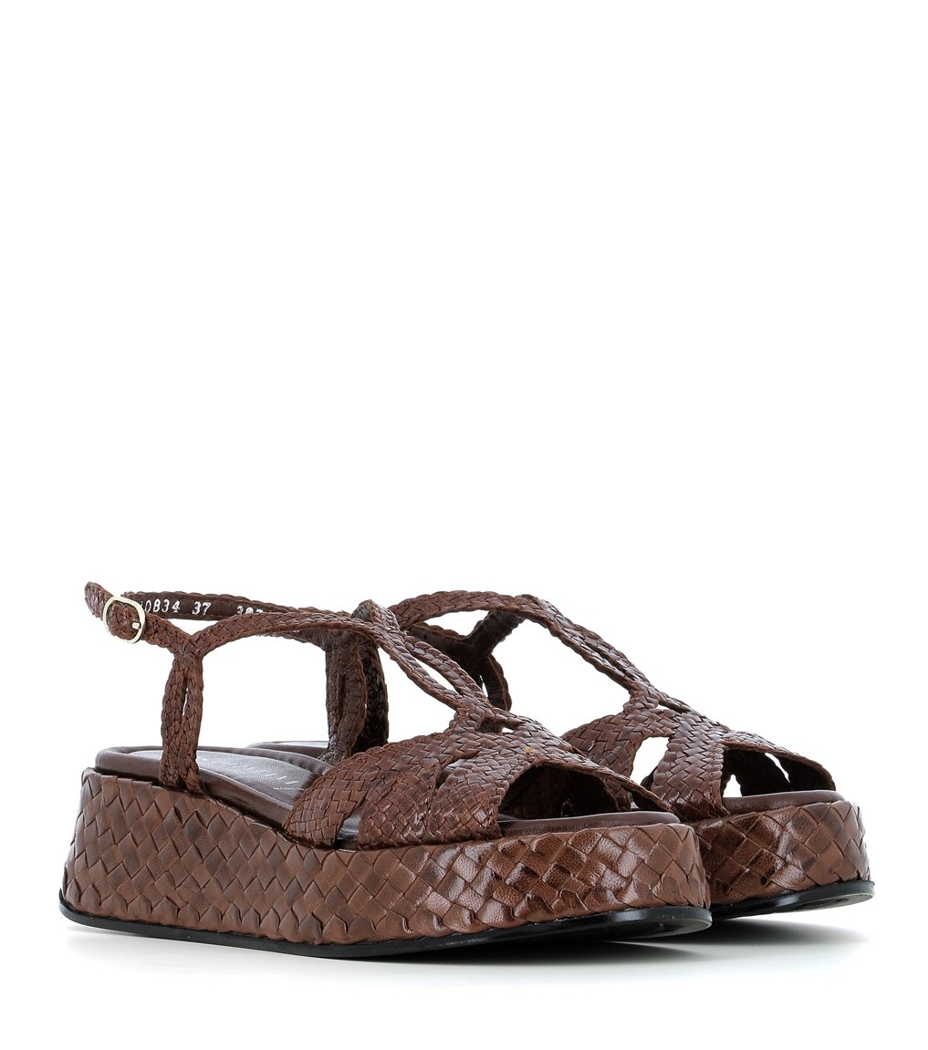 サンダル・ミュール PONS QUINTANA SS25 Sandals (10834 T00FUMO) Elegant brown sandals Pons Quintana maui 10834 woven leather