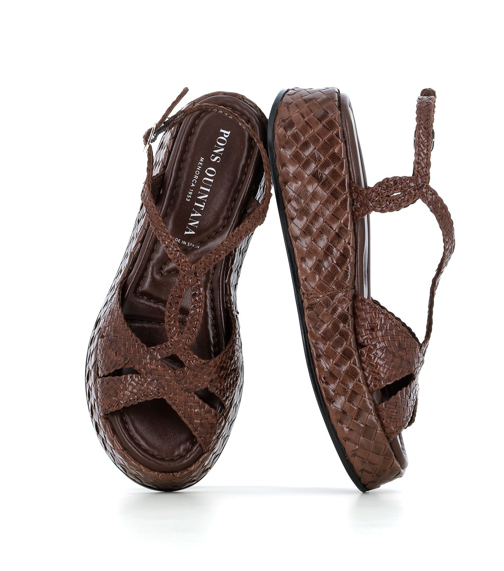 サンダル・ミュール PONS QUINTANA SS25 Sandals (10834 T00FUMO) Elegant brown sandals Pons Quintana maui 10834 woven leather