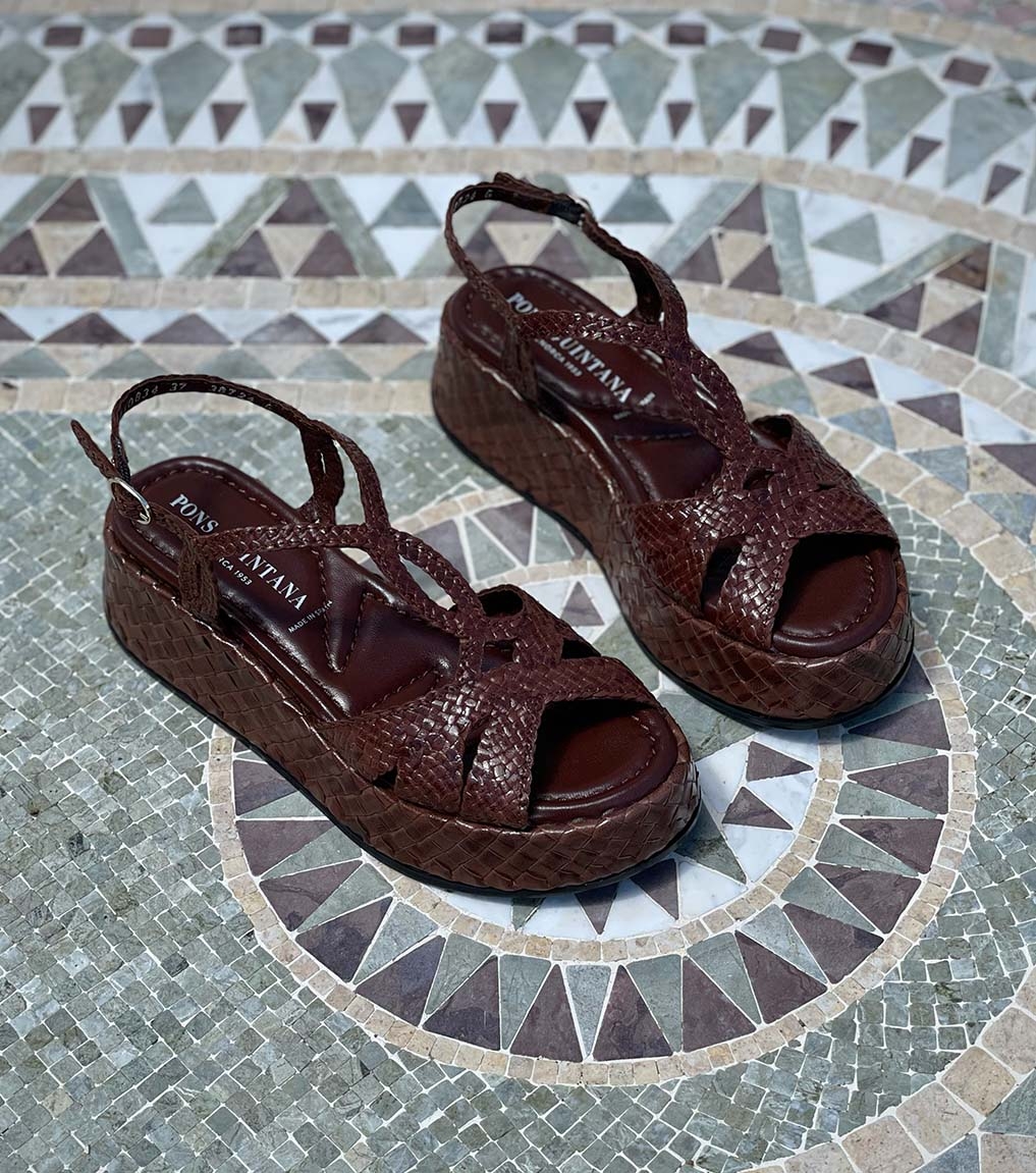 サンダル・ミュール PONS QUINTANA SS25 Sandals (10834 T00FUMO) Elegant brown sandals Pons Quintana maui 10834 woven leather