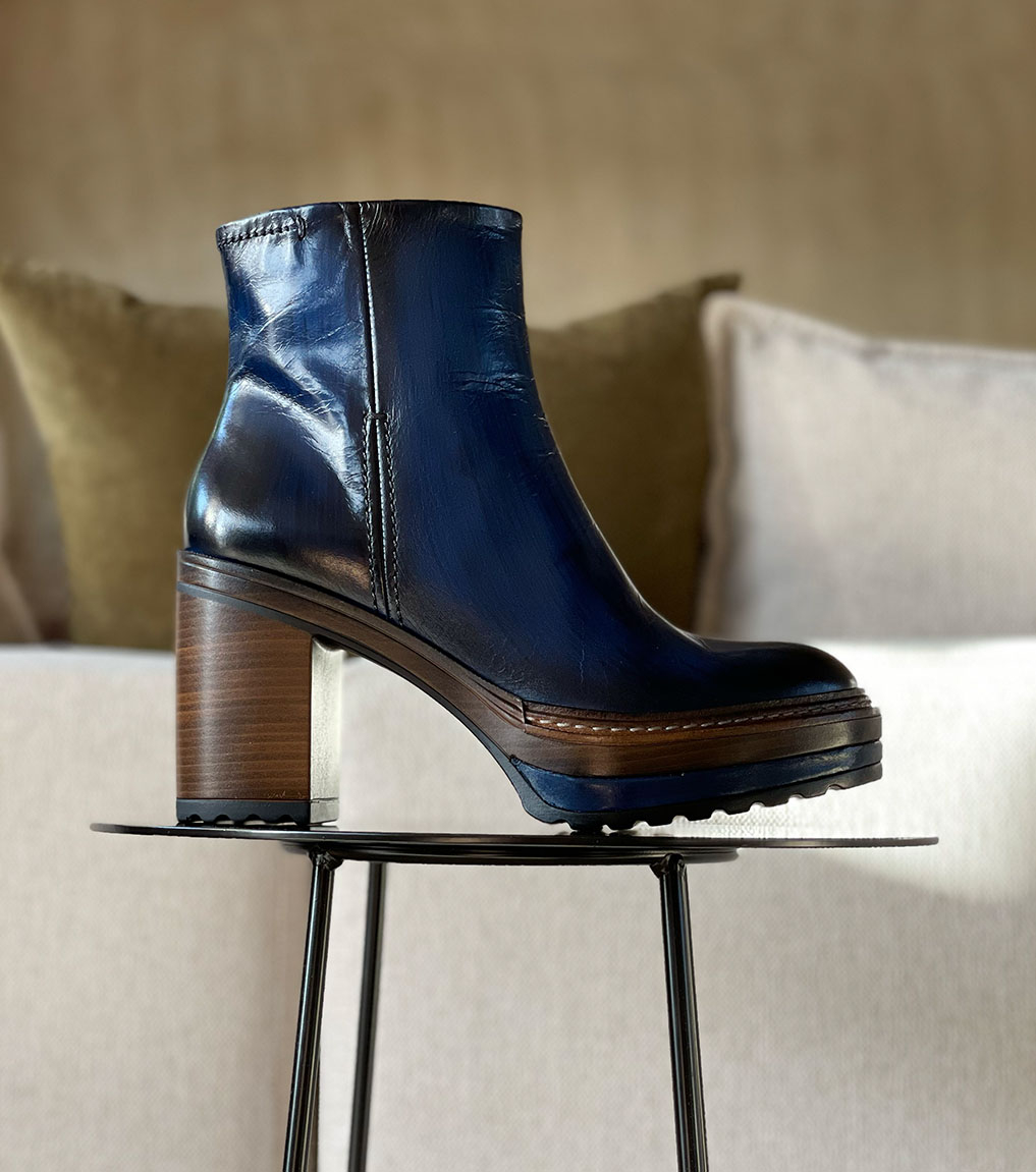 Boots à talon Pons Quintana Olivia 10078 en cuir bleu océan