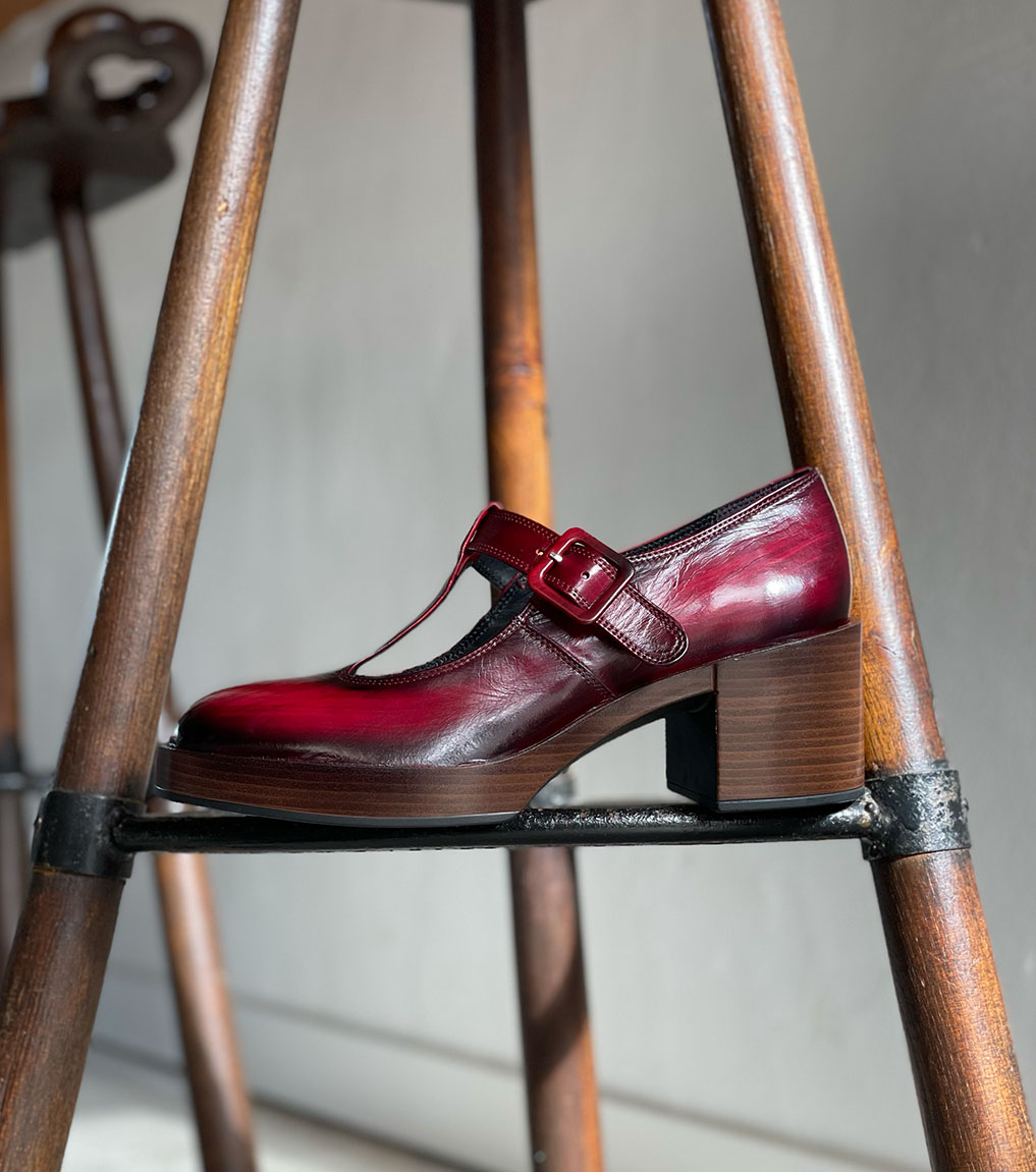 Escarpins Plats Friulane Pour Femme – Velours Coton, Cousus Main En Italie, Semelle Caoutchouc, Couleur Bordeaux