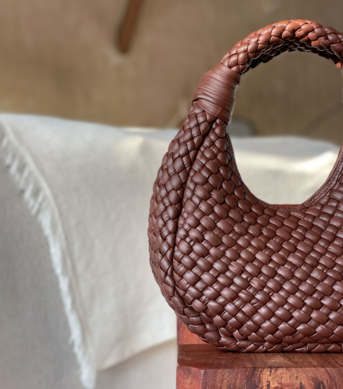 bolso trenzado v14 caoba marron