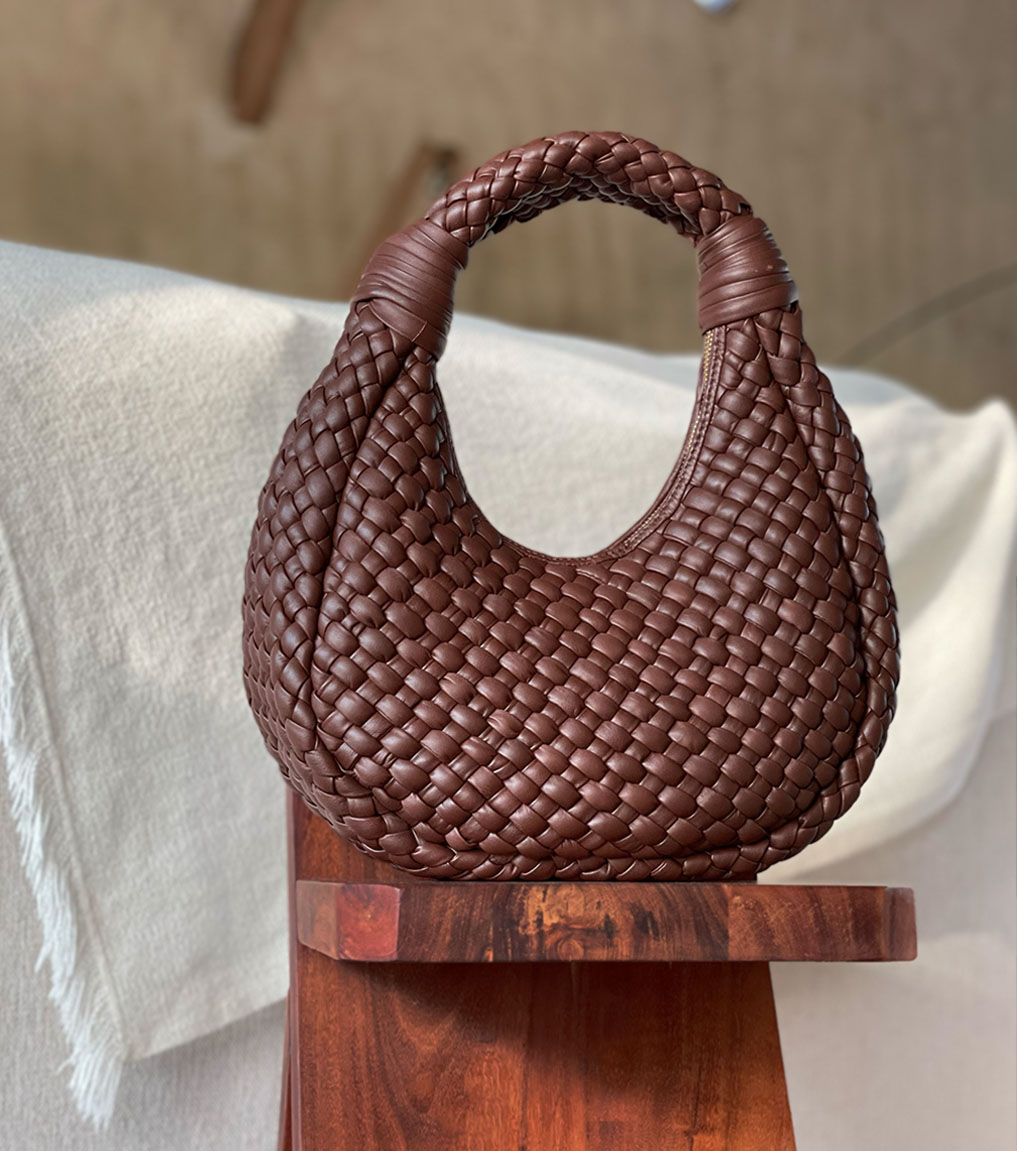 Sac a main marron en cuir tresse intrecciato Pons Quintana trenzado v149