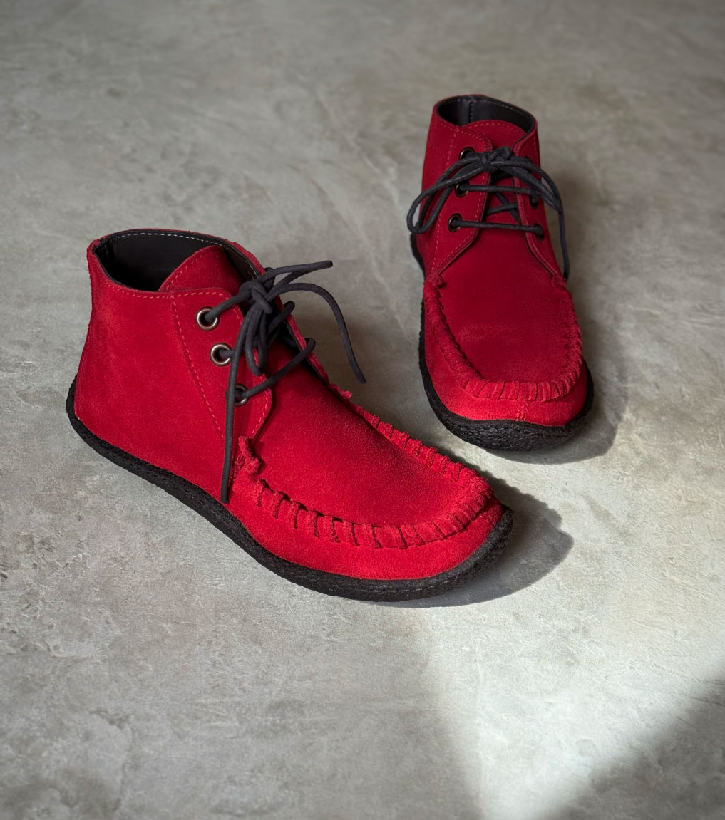 Boots mocassins bohème chic en nubuck rouge Punto Pigro HRN 03