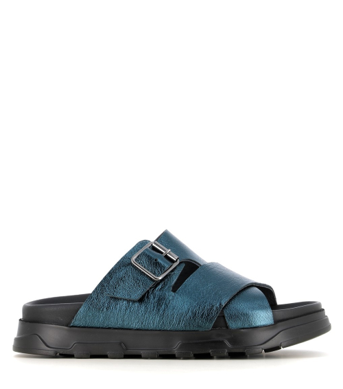 slip-on sandals 7077 laminato peacock blue
