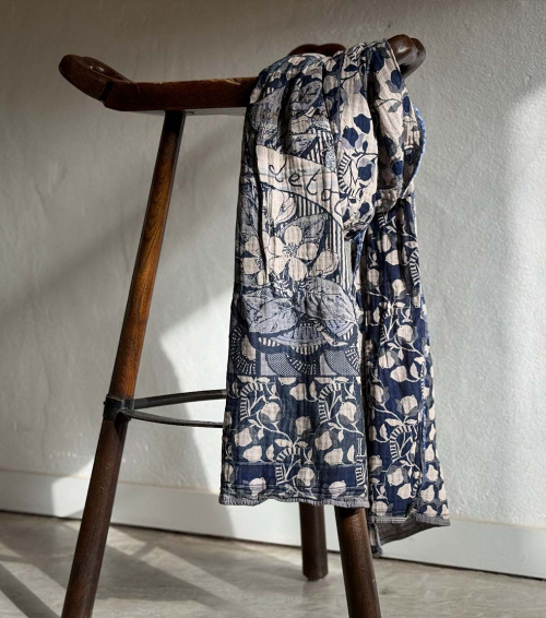 foulard lino jeans floral bleu